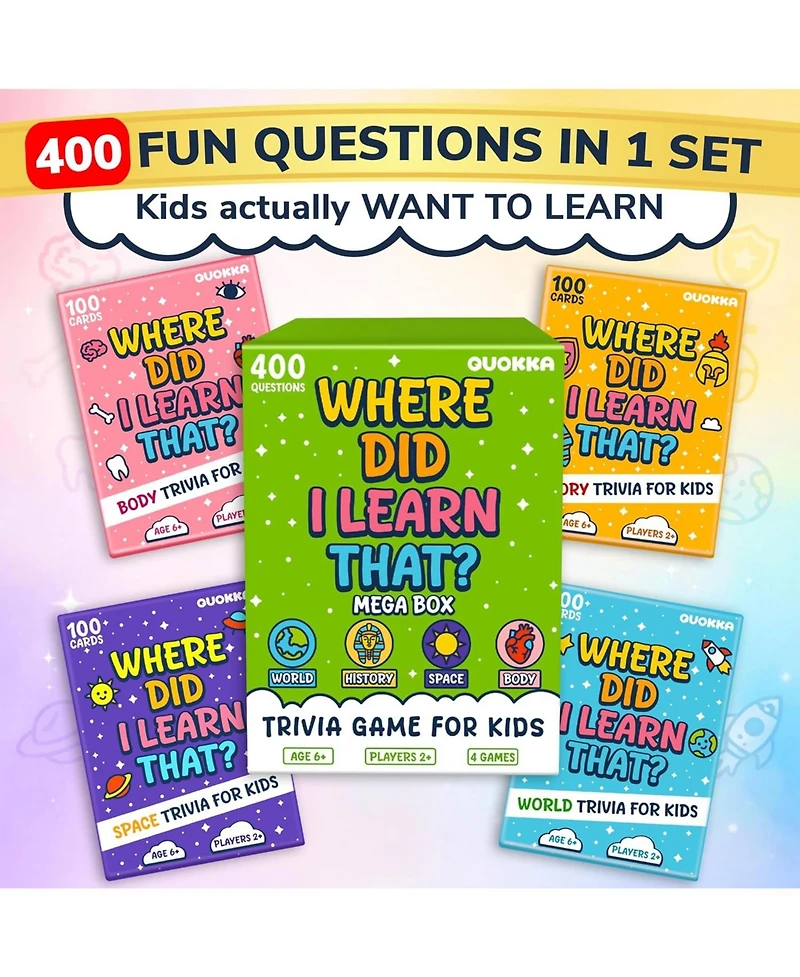 Quokka Trivia Games for Kids - Fun Card Game Family Night Educational Cards Kids, and Adults