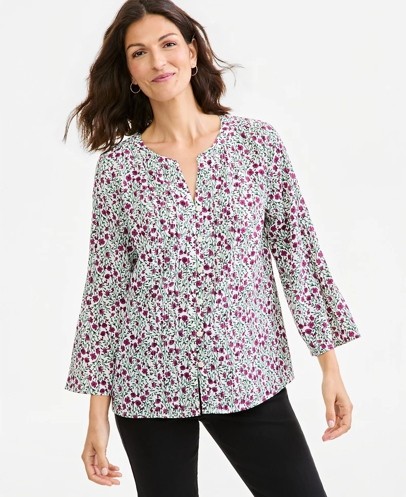 Style & Co Women's Floral Bell-Sleeve Pintuck Blouse, Macy's Exclusive