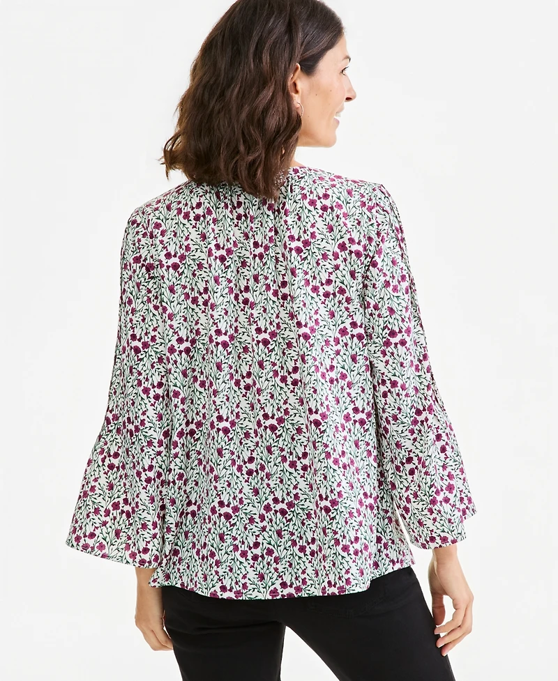 Style & Co Women's Floral Bell-Sleeve Pintuck Blouse, Macy's Exclusive