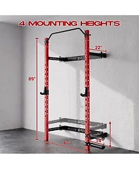 homfan 89" Wall-Mounted Folding Squat Rack with Spotter Arms, Home Gym Power Rack for Bench Press Pull Ups Exercise