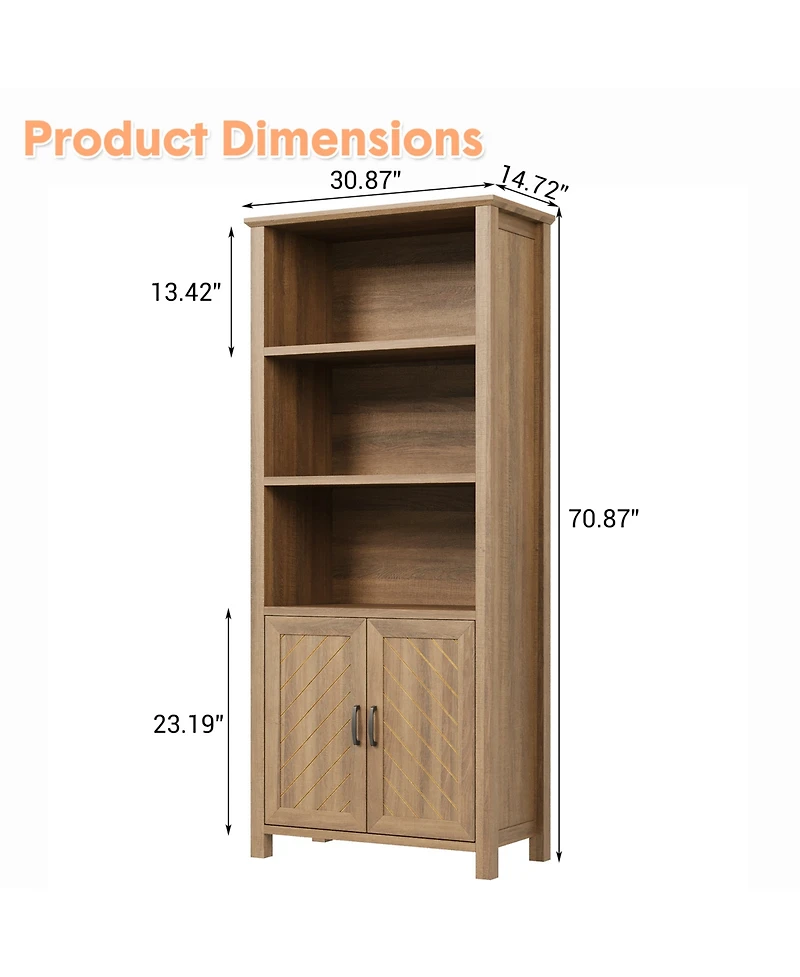 homfan 5-Tier Double-Door Storage Cabinet, Thickened Board Adjustable Shelf Organizer, Anti-Toppling Easy-Assembly Home Display Cabinet