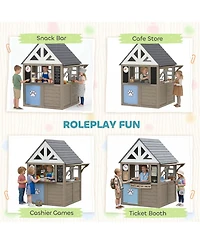 Qaba Outdoor Playhouse with Dog Door, Flower Box, Cookware for Backyard