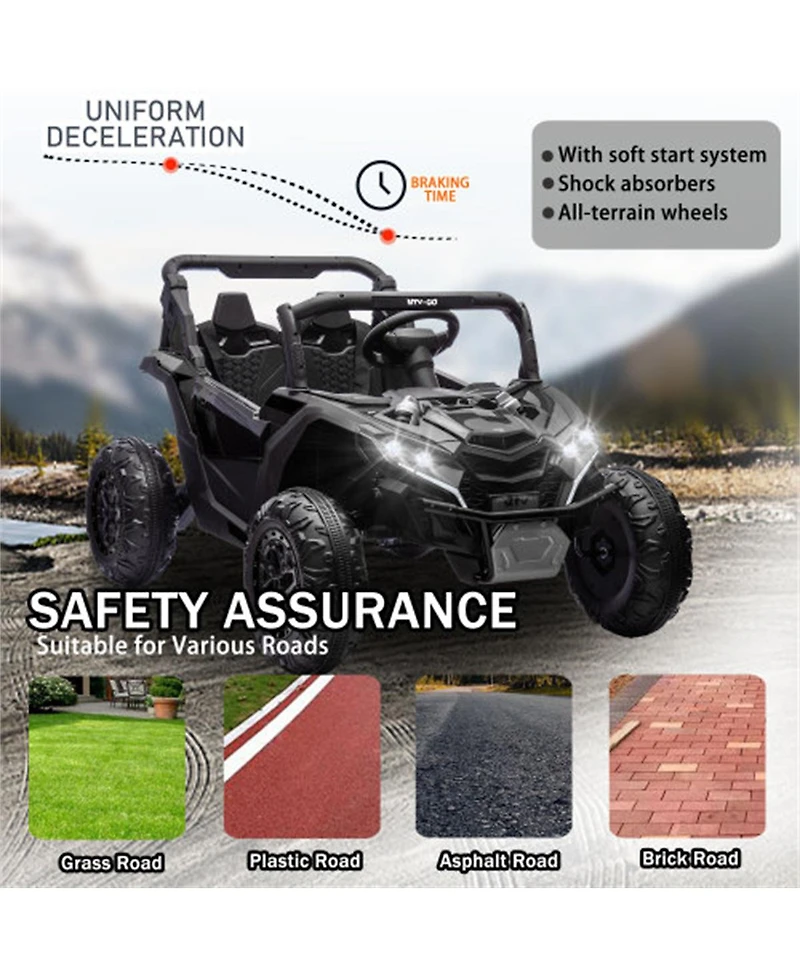 Yobtop 24V Kids Ride On Utv - 2 Seater with Parent Remote, 4WD Suspension, Led Lights, Music, Bluetooth, Storage for Kids 3+