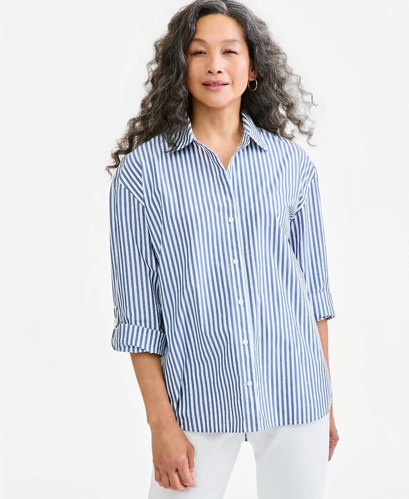 Style & Co Women's Striped Roll-Tab Long-Sleeve Blouse, Macy's Exclusive