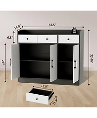 homfan Modern Wooden Sideboard Cupboard with 3 Drawers and Adjustable Shelves, Multi-Purpose Console for Kitchen, Dining and Living Room