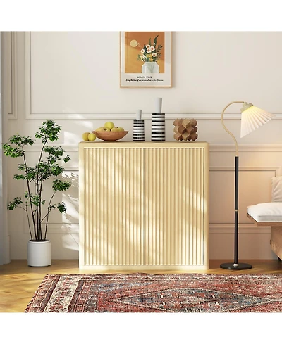 homfan Wide Modern Buffet Cabinet with Storage, Accent Sideboard with 3 Fluted Doors and Adjustable Shelves, Idea for Dining, Living Room