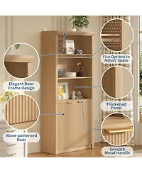 homfan 2 Set of Modern Tall Wooden Bookcase with 5 Adjustable Compartments and Doors, Freestanding Shelf with Ample Storage for Home Office