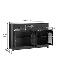 homfan Farmhouse Wooden Buffet Cabinet, Narrow Storage Coffee Bar with 3 Drawers and 4 Doors for Kitchen and Dining Room