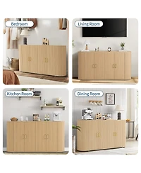 homfan Modern Large Storage Sideboard Buffet Cabinet, Curved Wooden Design, 4 Fold Doors, Console for Dining Room, Kitchen, Living Room
