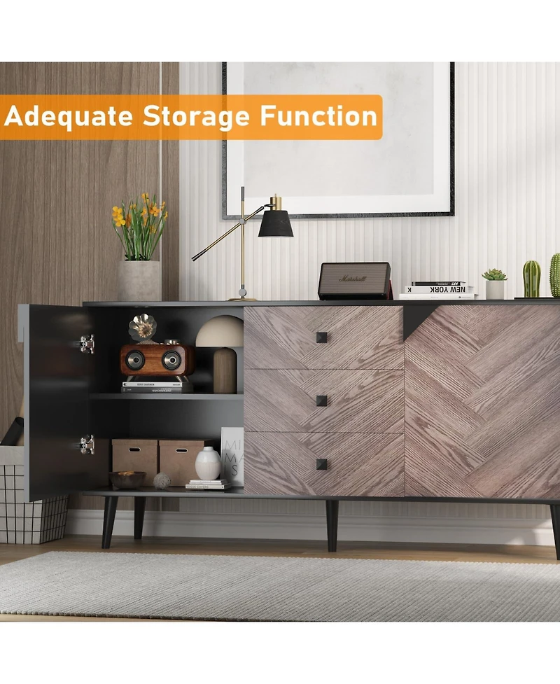 homfan Storage Cabinet with Shelf and Doors, Modern Sideboard Buffet with Storage, Free Standing Accent Cabinet for Dining Room, Living Room, Entryway
