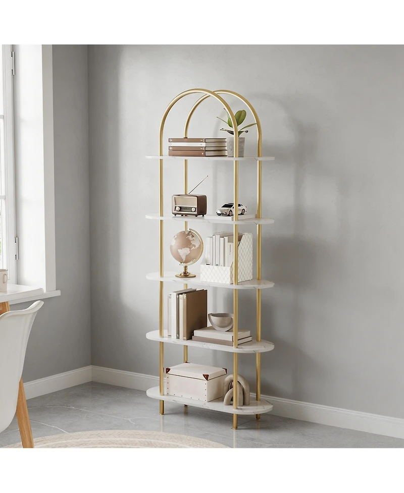 homfan Arched Curved Bookshelf, Iron and Mdf Multi-Tier Storage Shelf, Space-Saving Versatile Freestanding Display Rack for Home Office
