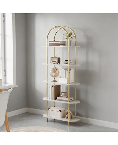 homfan Arched Curved Bookshelf, Iron and Mdf Multi-Tier Storage Shelf, Space-Saving Versatile Freestanding Display Rack for Home Office