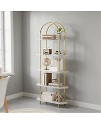 homfan Arched Curved Bookshelf, Iron and Mdf Multi-Tier Storage Shelf, Space-Saving Versatile Freestanding Display Rack for Home Office