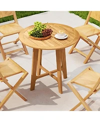 Sugift 31.5 Inches Patio Dining Table with Slatted Tabletop and X-shaped Frame