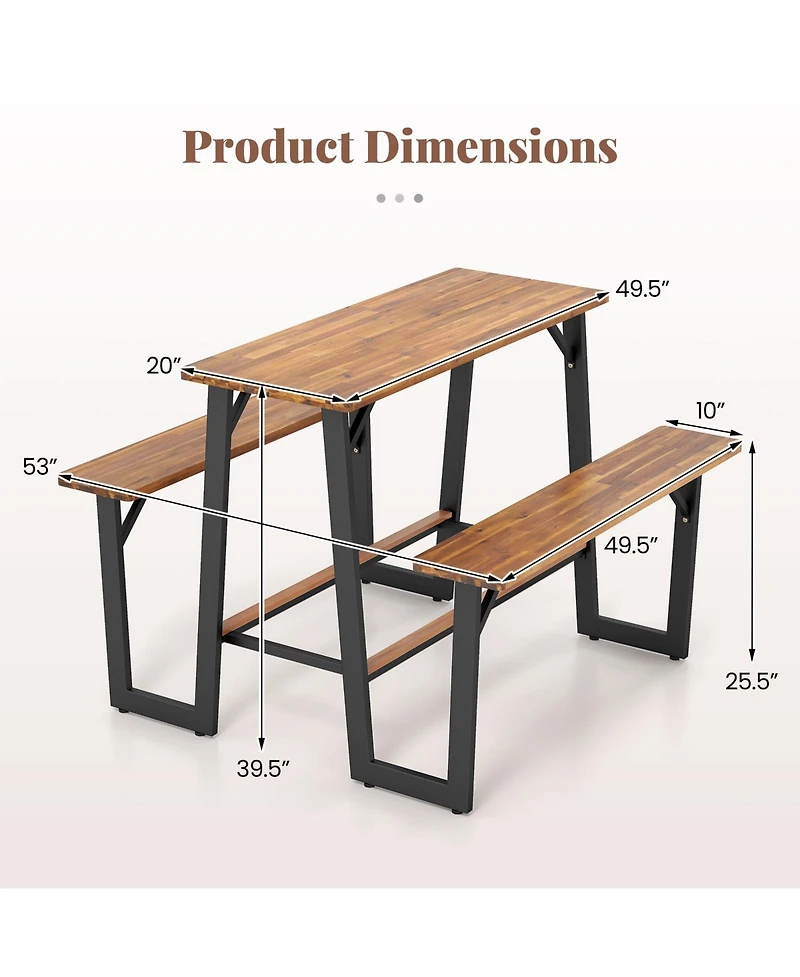 Sugift Patio Picnic Table Bench Set with Acacia Wood Tabletop and Benchtop