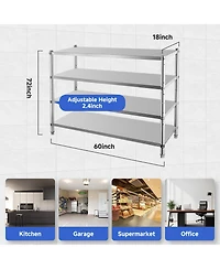 homfan 4 Tier Stainless Steel Shelf, Silver Heavy Duty Adjustable Shelving Unit with Wheels for Kitchen or Pantry