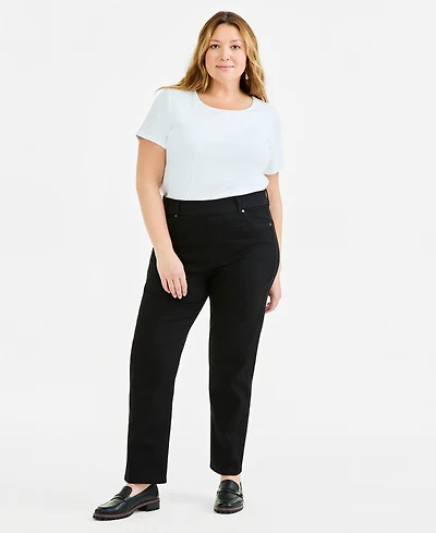 Style & Co Plus Pull-On Shaping High-Rise Straight-Leg Jeans, Macy's Exclusive