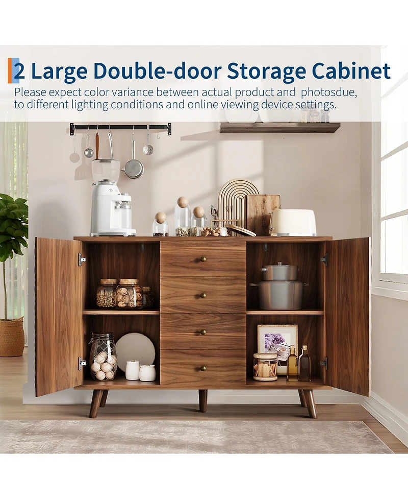 homfan Versatile Storage Sideboard Buffet Cabinet - Fluted Design, Sliding Door, Adjustable Shelf - Dining Room, Kitchen, Hallway Organizer