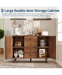 homfan Versatile Storage Sideboard Buffet Cabinet - Fluted Design, Sliding Door, Adjustable Shelf - Dining Room, Kitchen, Hallway Organizer