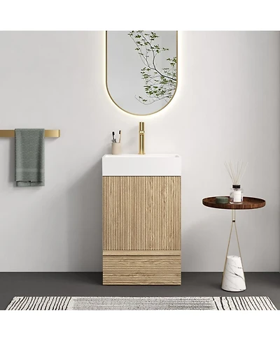 Thirtypeachy 20" Modern Fluted Vanity with Ceramic Sink, 1 Drawer Door Soft-Close, Anti-Tip Kit Kd