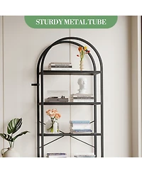 homfan 5-Tier Arched Metal Frame Bookshelf, Anti-Tipping Tall Storage Shelf with Adjustable Feet, 30-Minute Fast Assembly Industrial Home Organizer