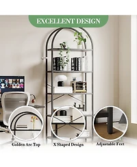 homfan 5-Tier Arched Metal Frame Bookshelf, Anti-Tipping Tall Storage Shelf with Adjustable Feet, 30-Minute Fast Assembly Industrial Home Organizer