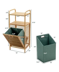 sumyeg Tilt-Out Bamboo Laundry Hamper with 2-Tier Shelf and Removable Liner
