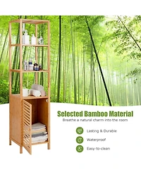 sumyeg 4-Tier Slim Bamboo Floor Storage Cabinet with Shutter Door and Anti-Tip Kit
