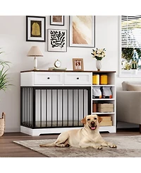 homfan Furniture-Style Dog Crate End Table or Tv Stand, Engineered Wood and Reinforced Iron Bar Pet Cage with Storage, Easy Assembly