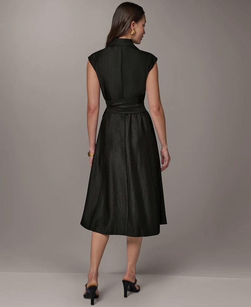 Donna Karan New York Women's Cap-Sleeve Collared with Self-Tie Belt Shirtdress