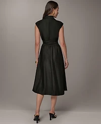 Donna Karan New York Women's Cap-Sleeve Collared with Self-Tie Belt Shirtdress