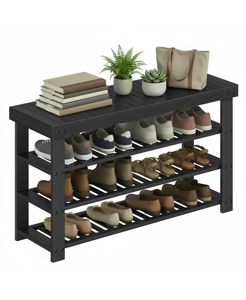 Yigii Shoe Rack Bench 4 Tier Storage Organizer Bamboo Sturdy Spacious Versatile Entryway Living Room Bathroom Bedroom