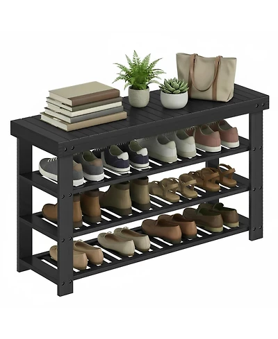 Yigii Shoe Rack Bench 4 Tier Storage Organizer Bamboo Sturdy Spacious Versatile Entryway Living Room Bathroom Bedroom