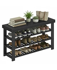 Yigii Shoe Rack Bench 4 Tier Storage Organizer Bamboo Sturdy Spacious Versatile Entryway Living Room Bathroom Bedroom