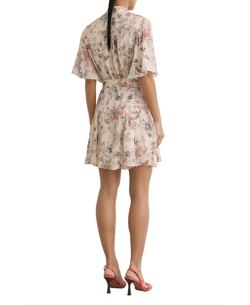 Reiss Women's Metallic-Floral Flippy Mini Dress