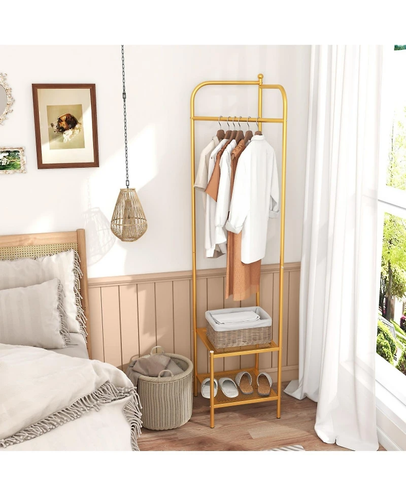 Gouun Corner Coat Rack with Top Hanger and 2 Mesh Shoe Shelves