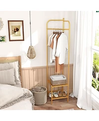 Gouun Corner Coat Rack with Top Hanger and 2 Mesh Shoe Shelves