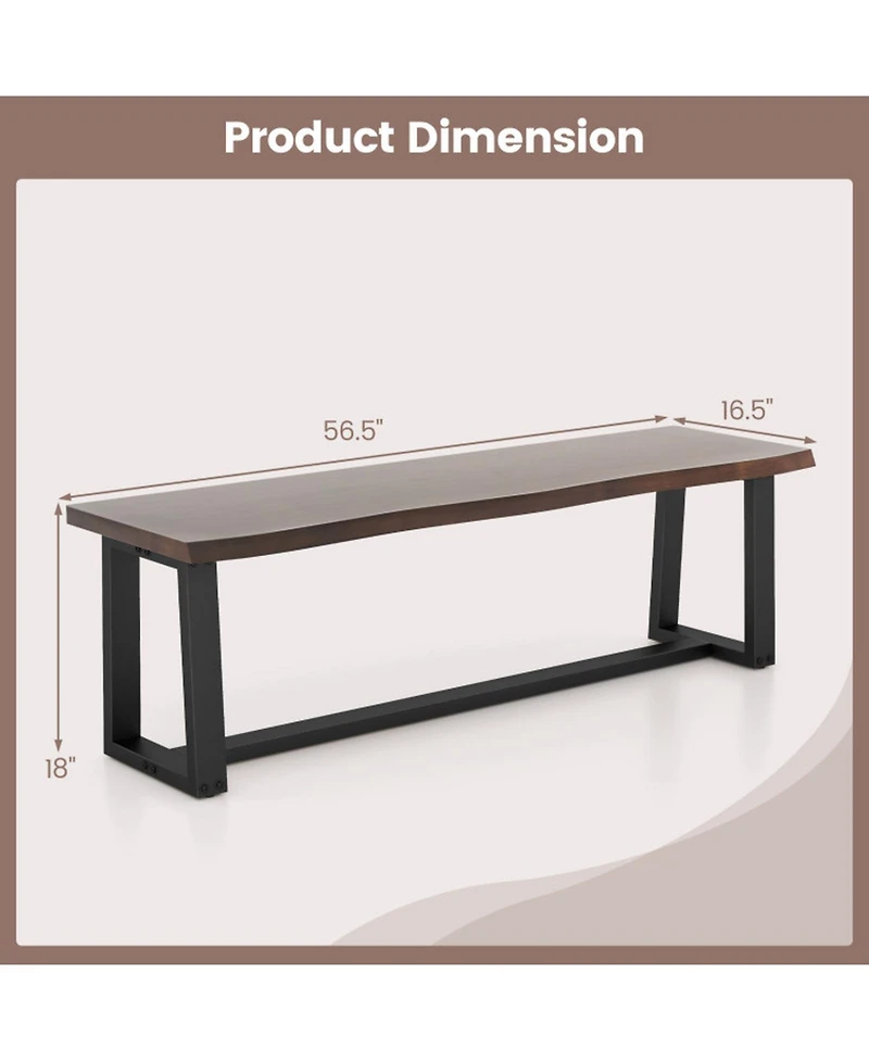 Gouun 56.5-Inch Acacia Wood Dining Bench with Wavy Edge Design