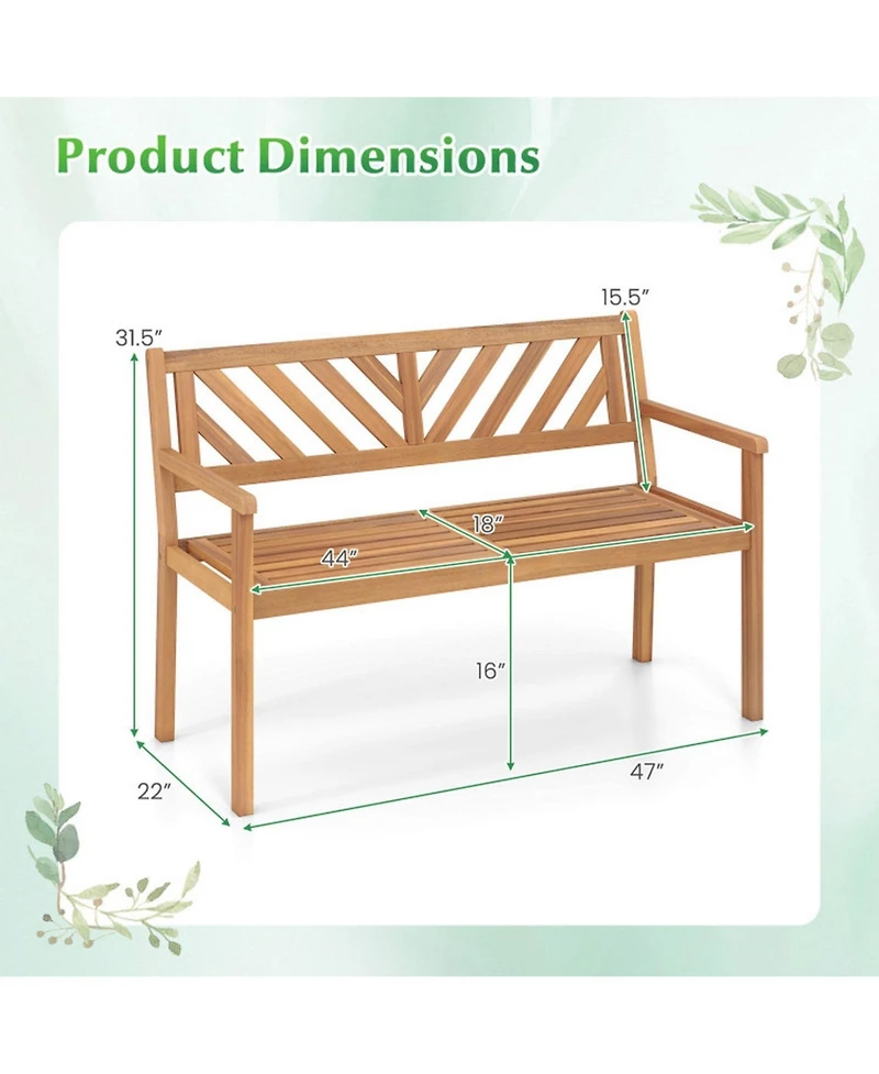 Gouun 2-Person Acacia Wood Patio Bench with Armrests and Backrest