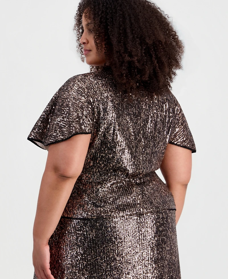 Muse Plus Sequined V-Neck Dolman-Sleeve Top