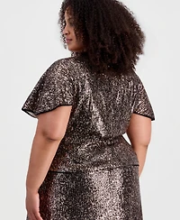 Muse Plus Sequined V-Neck Dolman-Sleeve Top