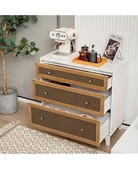 Gouun 3-Drawer Rattan Dresser Chest with Anti-Toppling Device