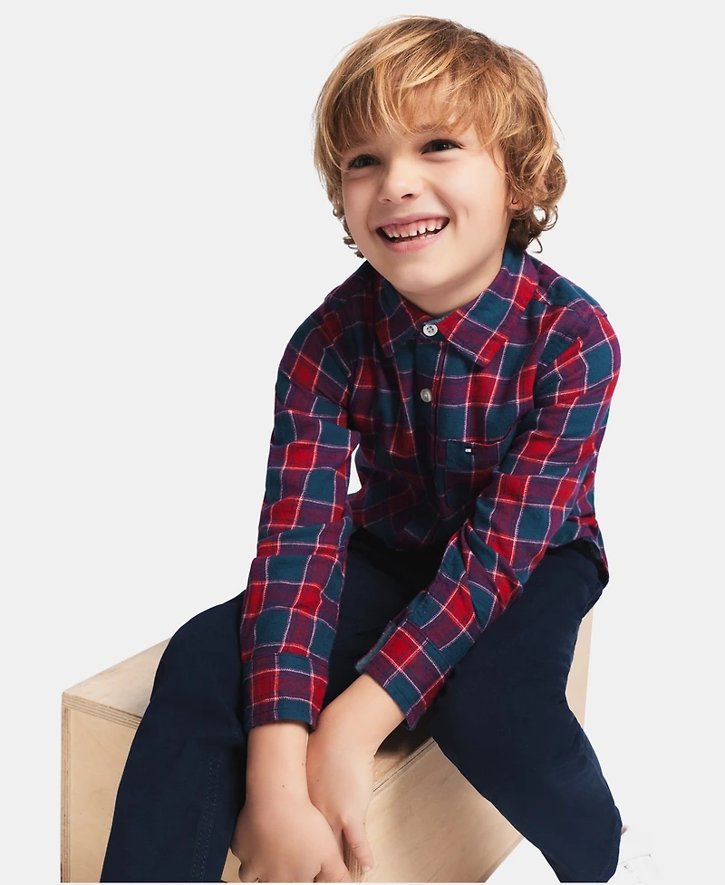 Tommy Hilfiger Toddler Boys' 2T-5T Long-Sleeve Plaid Shirt and Pants, 2-Piece Set