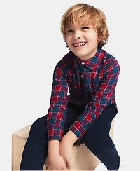 Tommy Hilfiger Toddler Boys' 2T-5T Long-Sleeve Plaid Shirt and Pants, 2-Piece Set