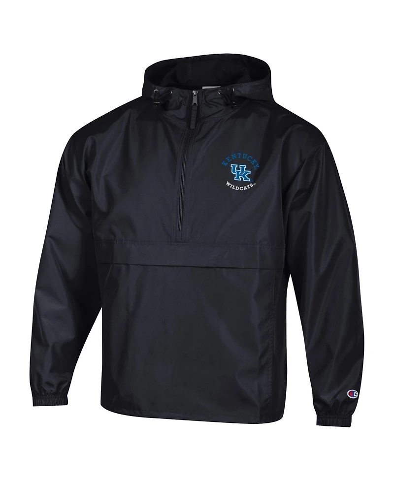 Champion Men's Black Kentucky Wildcats Packable Hooded Windbreaker Half-Zip Jacket
