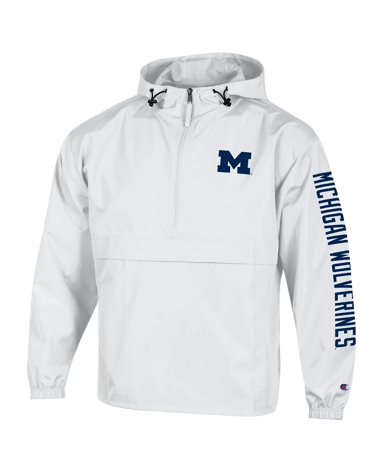 Champion Men's White Michigan Wolverines Cloud Packable Half-Zip Hooded Jacket