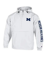 Champion Men's White Michigan Wolverines Cloud Packable Half-Zip Hooded Jacket