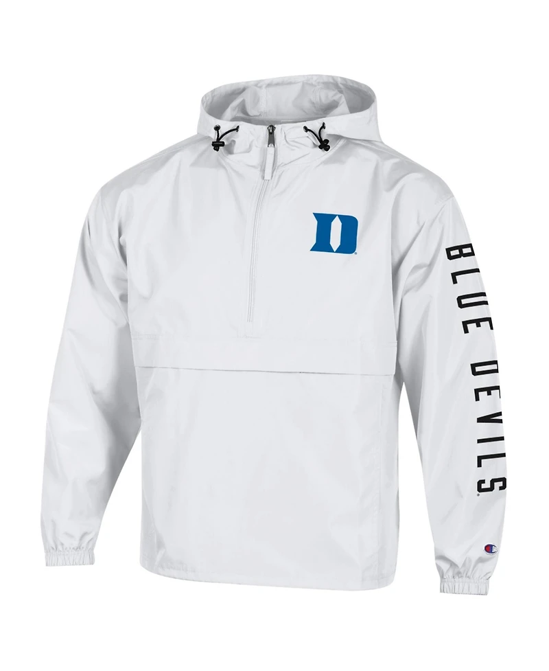 Champion Men's White Duke Blue Devils Cloud Packable Half-Zip Hooded Jacket