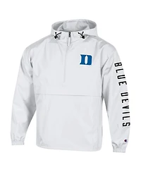 Champion Men's White Duke Blue Devils Cloud Packable Half-Zip Hooded Jacket