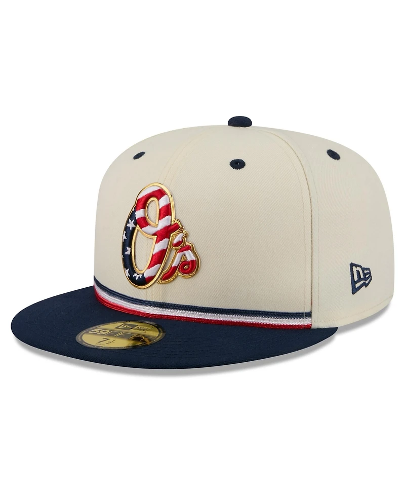 New Era Men's Cream/Navy Baltimore Orioles Usa 250 Fourth of July 59FIFTY Fitted Hat